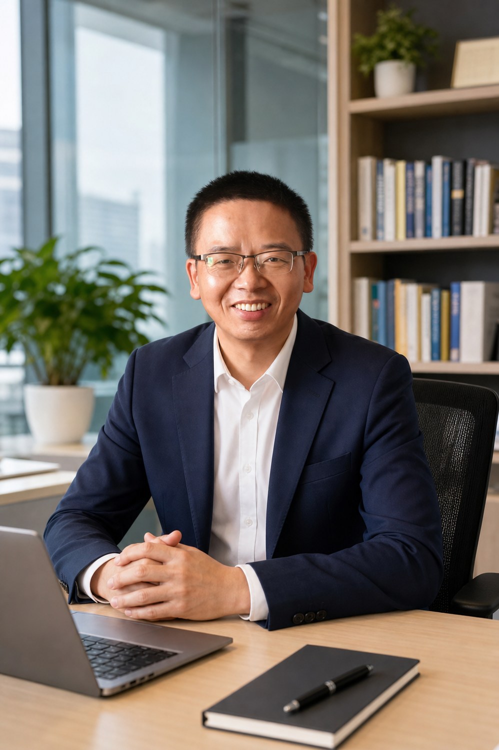 王安乐穿工作装在办公室